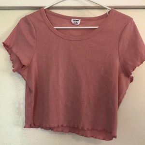 Baby pink lettuce hem crop top